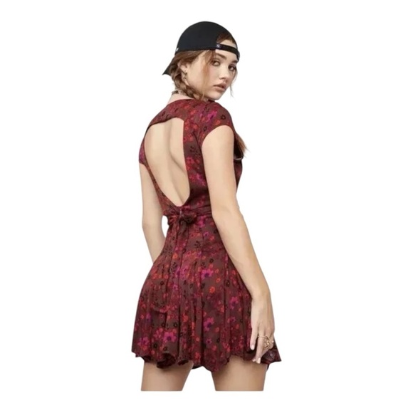 FREE PEOPLE It Takes Two Crossover Woven Skater Dress In Plum Combo Size XS NWOT - Picture 4 of 15